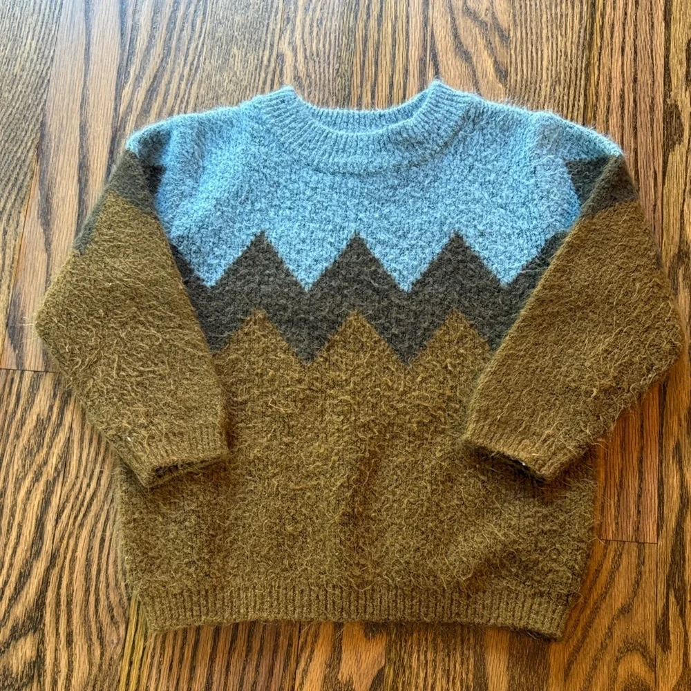 Zara Baby sz 2-3 years brown and blue crewneck sweater.
